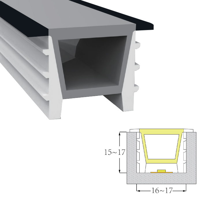 Flexible Silicone LED Strip Lighting Diffuser With Black Edge 120° Top Emitting 16*16mm